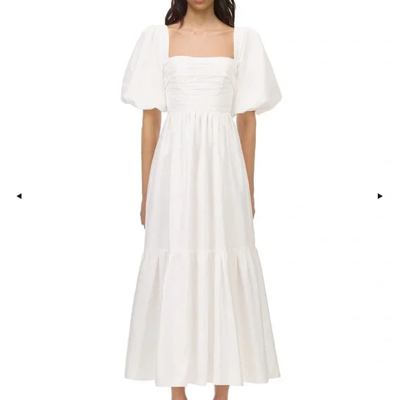 Self-Portrait | Dresses | Self Portrait White Taffeta Midi Dress Puff  Sleeve | Poshmark